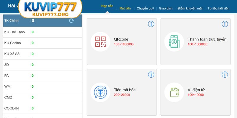 Hướng dẫn nạp vốn chinh phục Live Casino KUVIP777 